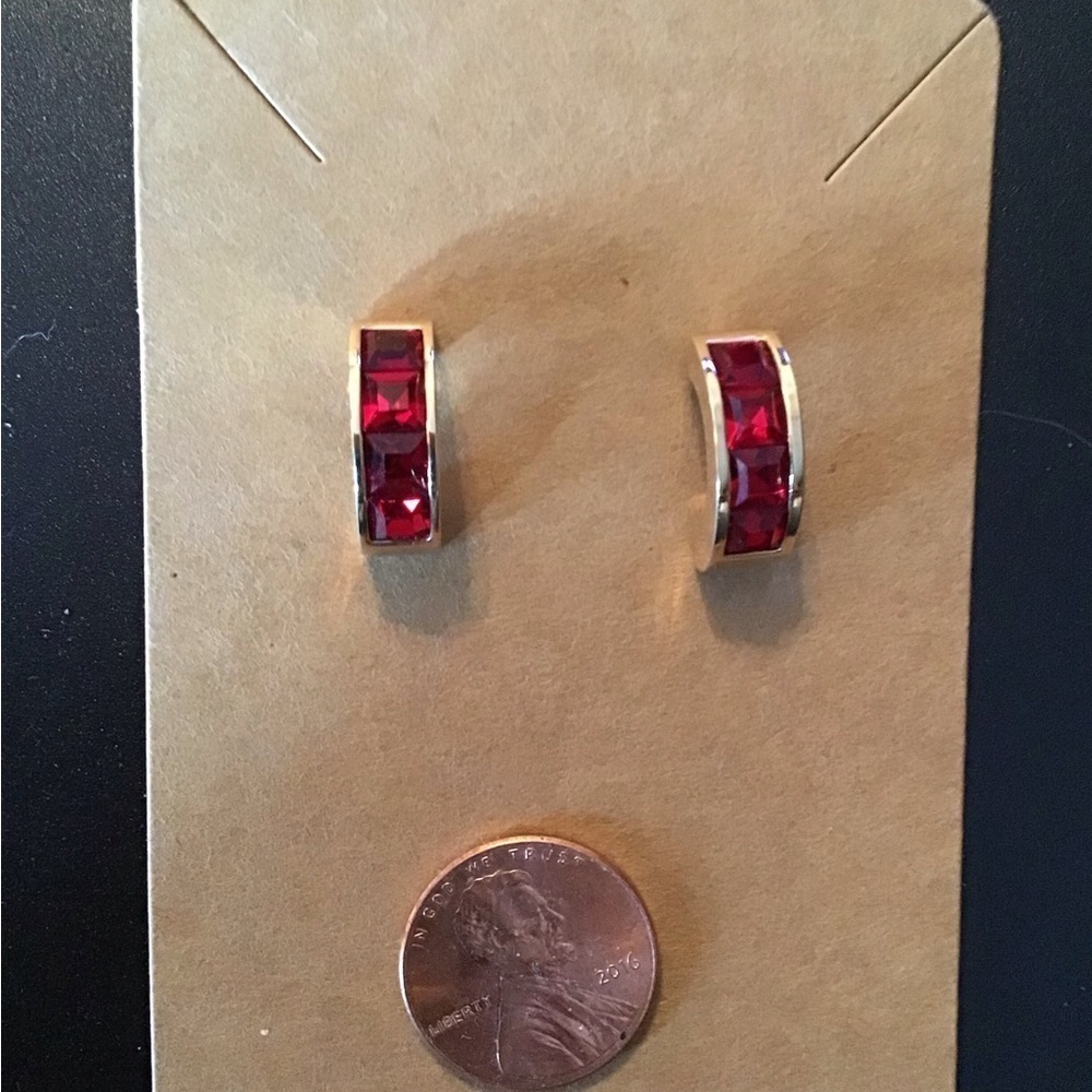 Rmn Ruby Red and Gold Half Circle Earrings